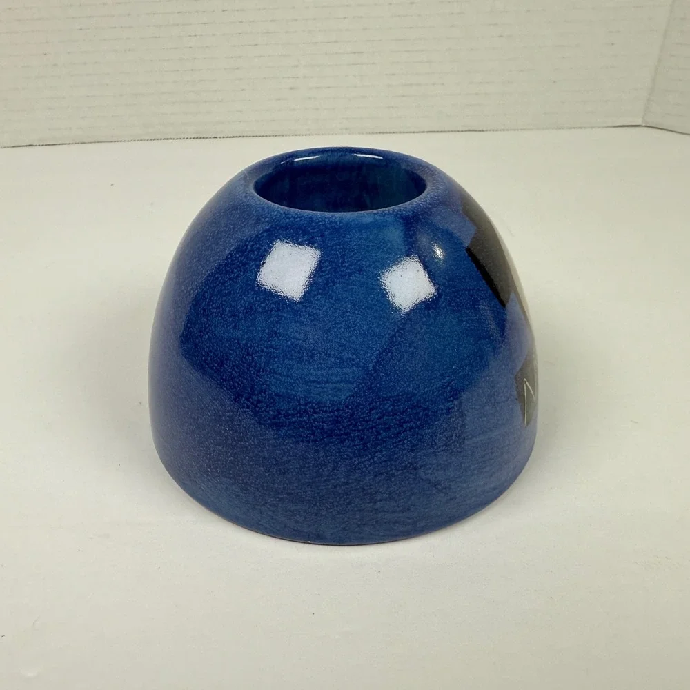 KMK Keramik Candle Holder Blue West German Pottery geometric signed mid-century